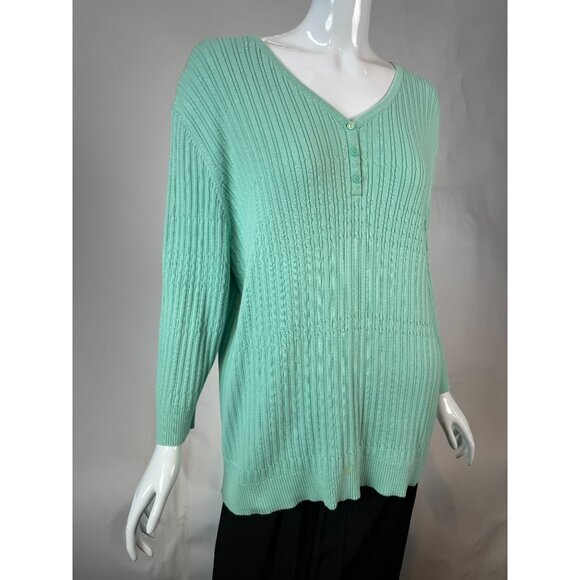 Croft & Barrow Womens Mint Green Ribbed V-Neck Sweater 2X 100% Cotton - Picture 14 of 16